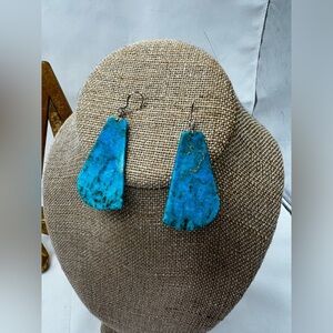 Turquoise Slab 925 Earrings Native American